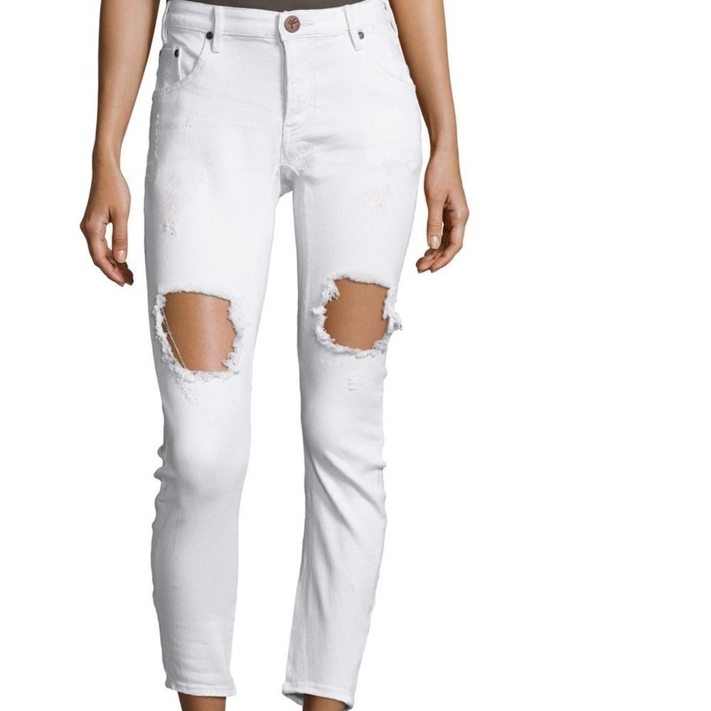 White Denim Distressed Low Rise Jeans 30 One Teaspoon NWT